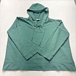 J Jill Green Heather Long Sleeve Pullover 100% Cotton Hoodie Tunic Women Large